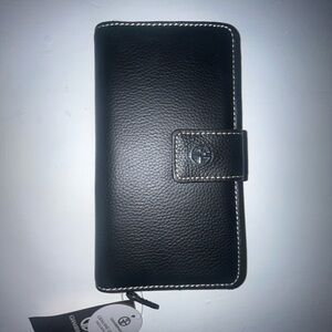 Black Leather Wallet with Snap Closure